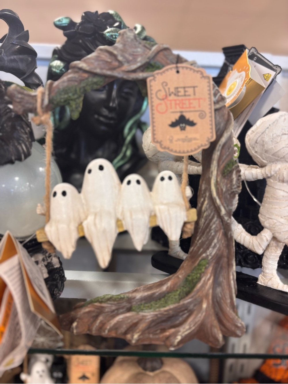 Sweet Street Ceramic Ghost Swing Decor - White and Brown